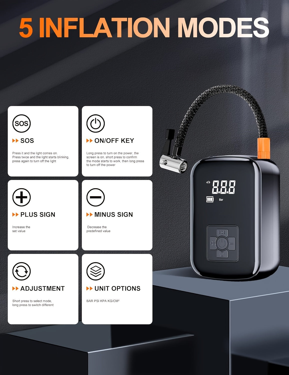 PCMOS AirPro — Compresor de Aire Portátil Inalámbrico para Auto y Moto