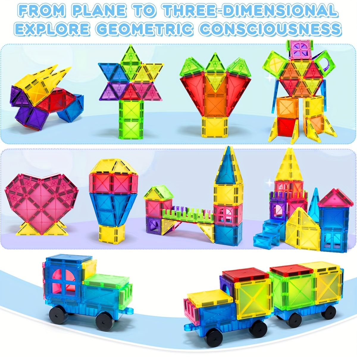 Magnetic Blocks 3D Magnet Building Blocks Set, STEM Educational Toys, Stacking & Puzzle Playset, Ideal Birthday Gift for 3+ Years Old, Creative Play Vibrant Construction Set Durable ABS Material