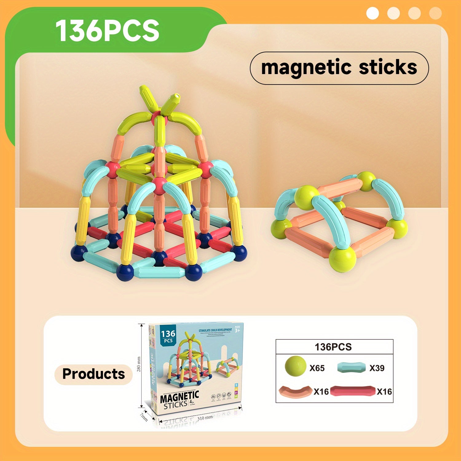 10-166pcs Magnetic Building Blocks for Kids: Magnetic Stick Game for 3 4 5 Years Old Toddlers - STEM Starter Toy for Kids Age 3-5 Preschool - Birthday Gift for Boys Girls