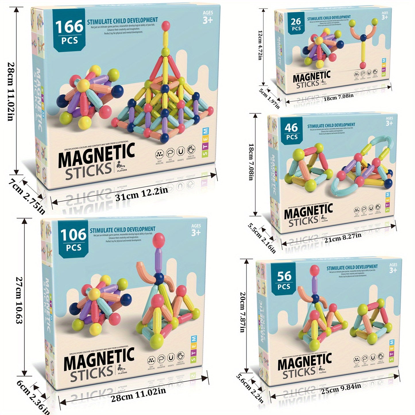 MagniPlay GR — Set de 26 a 166 Bloques Magnéticos para Niños (Juego STEM, Colores Mixtos)