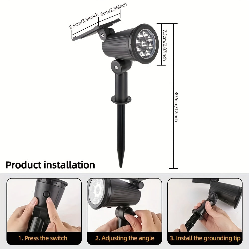 2pcs 9 LED Solar Spot Lights, IP65 Outdoor RGB Solar Landscape Lights Brightness Adjustable for Garden Yard Trees Backyard Driveway Patio Lawn Decoration Street Lamp Spotlight