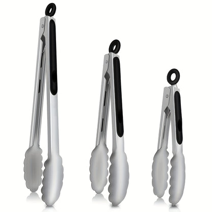 GripChef XL — Set de 3 Pinzas de Cocina en Acero Inoxidable 304 (Diseño con Bloqueo, Resistentes al Calor, Antideslizantes)
