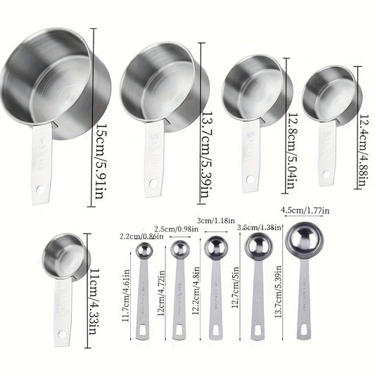 ChefMedida WN — Set de 10 Utensilios de Medición en Acero Inoxidable (5 Cucharas + 5 Tazas, Borde Enrollado, Apilables)