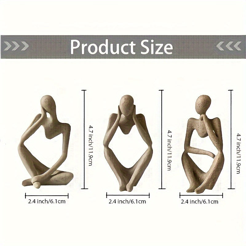 3pcs Abstract Thinker Resin Sculpture Set - Contemporary Art Figurines for Bookshelf & Home Office Decor, Perfect for Room Decor