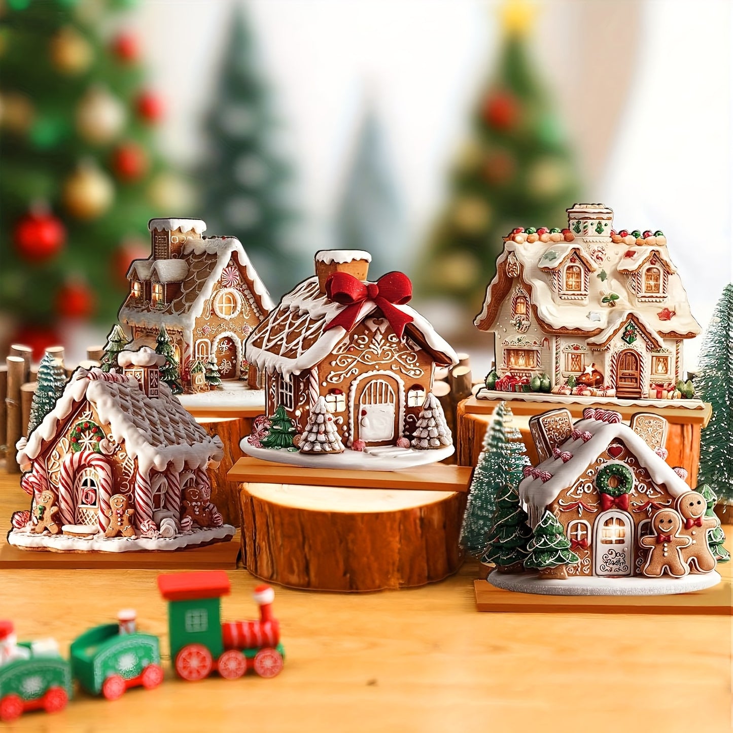 🍪 Adornos de Mesa Navideños Casa de Jengibre (5 piezas)