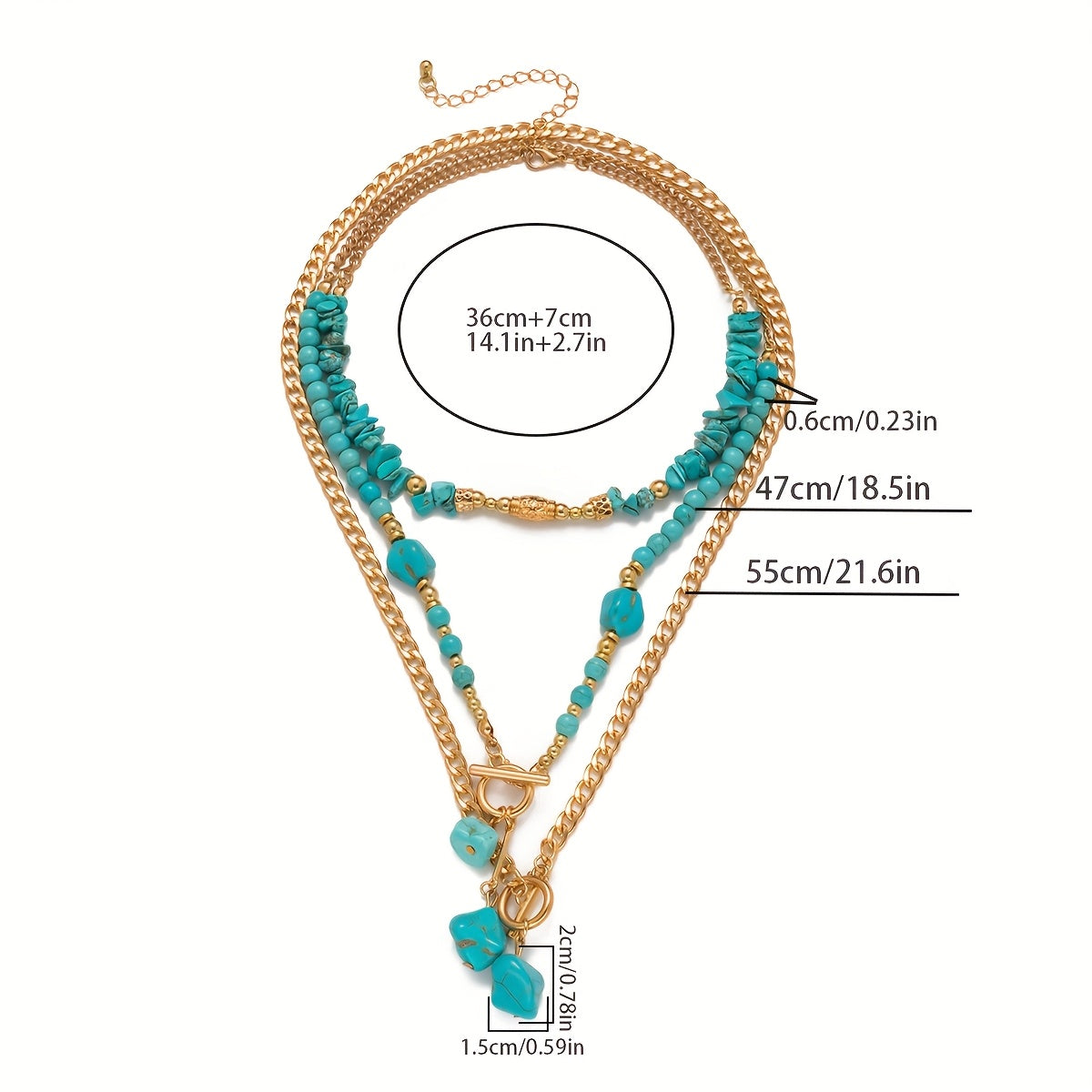 TurquoiseWaves — Set de Collar Bohemio en Capas con Cuentas de Turquesa Sintética