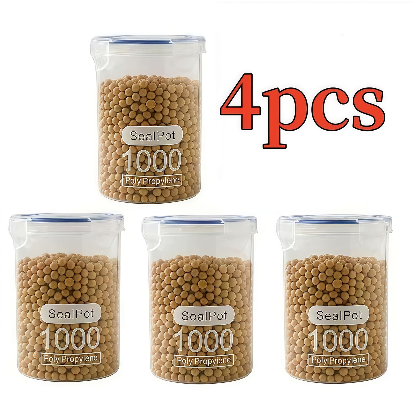 GrainKeep VB — Set de 4 Contenedores Rectangulares Herméticos para Despensa (PP Transparente, Apilables y Reutilizables)