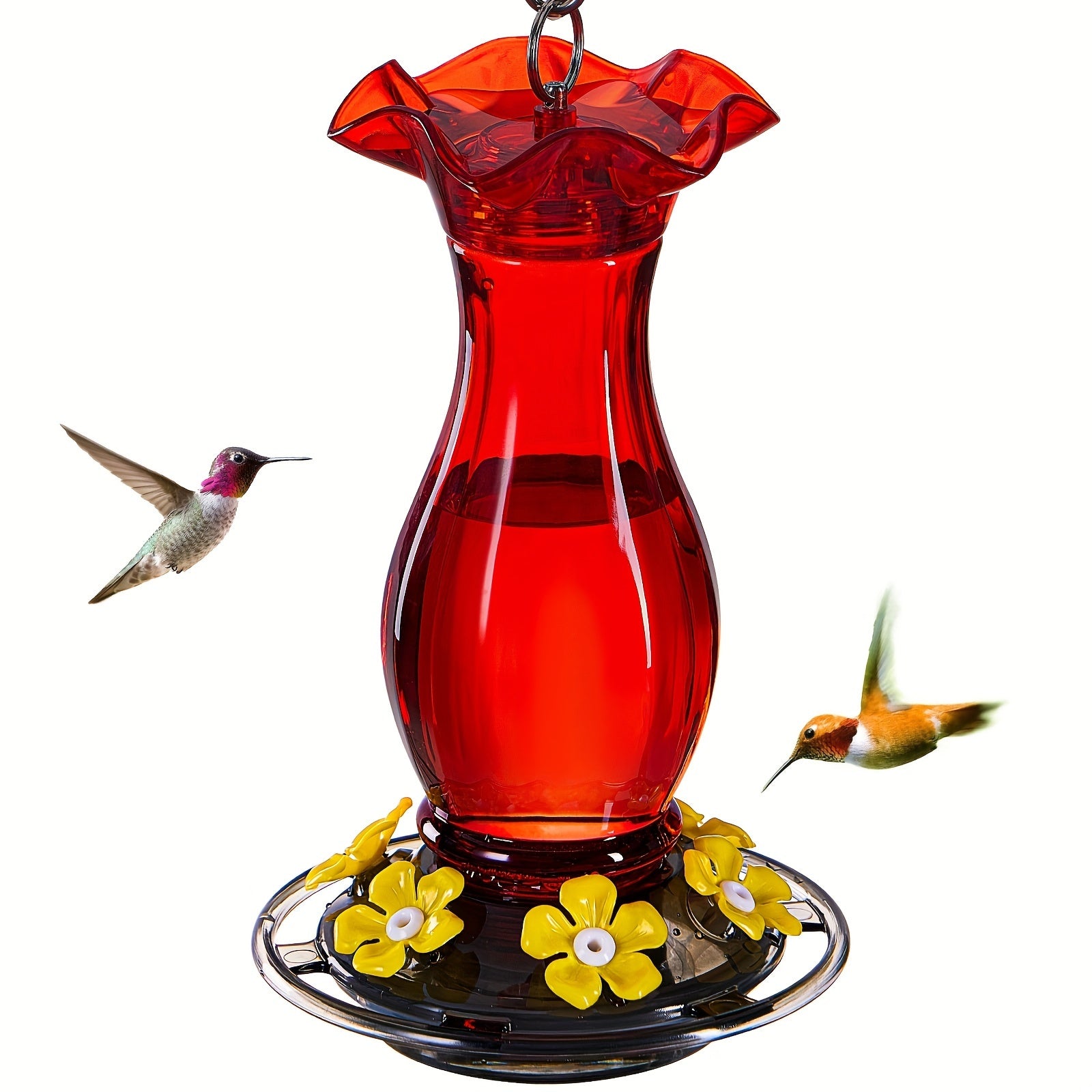 Ant-Moat Hummingbird Feeder: 18 oz Capacity, 6 Feeding Ports, Leak Resistant, 24.89 cm H x 14.22 cm Diameter, Suitable for Hummingbirds, No Battery Required