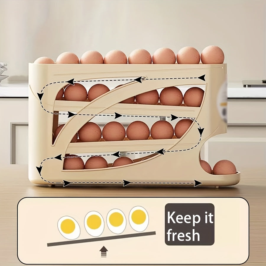 1pc Stackable Egg Holder for Refrigerator - Automatic Slide-Out Design, Space-Saving Large Capacity Storage Organizer, Transparent PP Material, Perfect for Freshness and Space Saving in Kitchen, Egg Holder for Refrigerator