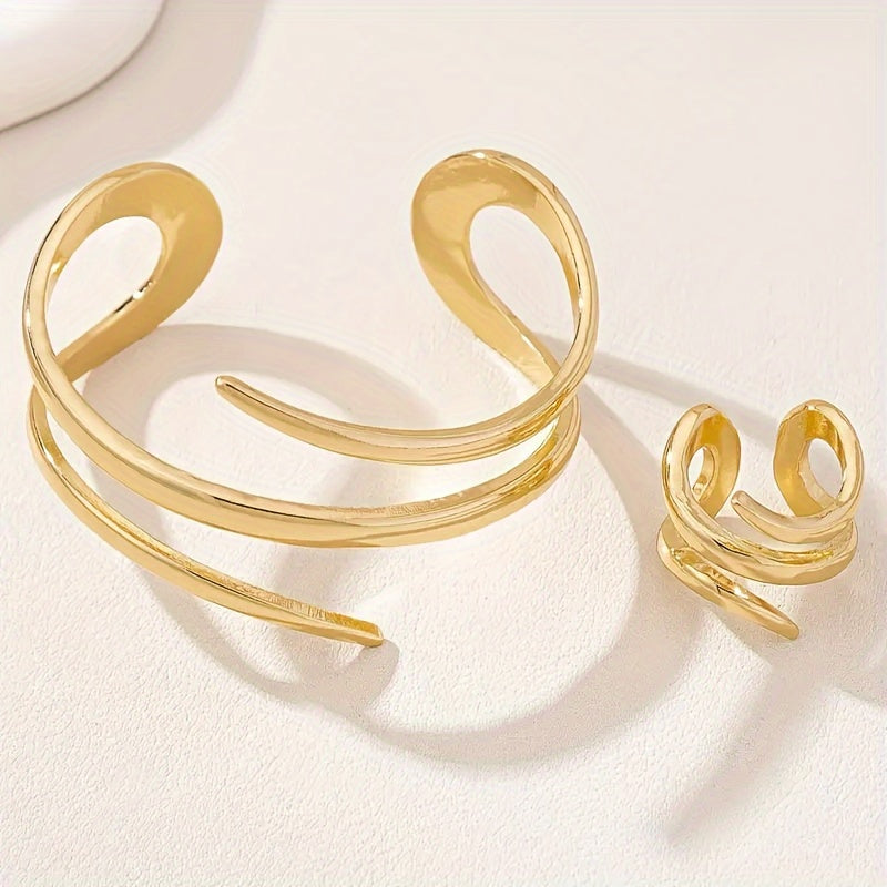 Golden Aura — Set de Pulsera y Anillo en Acero Inoxidable Dorado