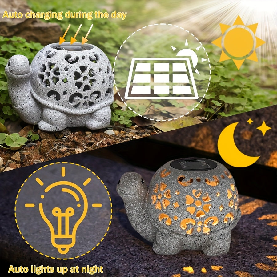 TortuLuz TT — Lámpara Solar de Jardín en Forma de Tortuga con Detalles Florales (Estilo Rústico, Resina)