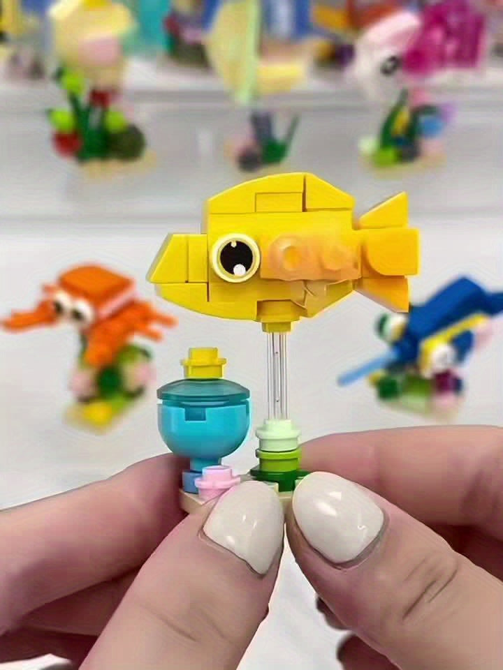 10-in-1 Mini Fish Series Building Block Set, Christmas Gift Assembly Toy, Sea Fish Model Kit, Holiday Birthday Present, Halloween Thanksgiving Tabletop Decoration, 344pcs – Build 10 Small Models or Combine into 1 Large Stru