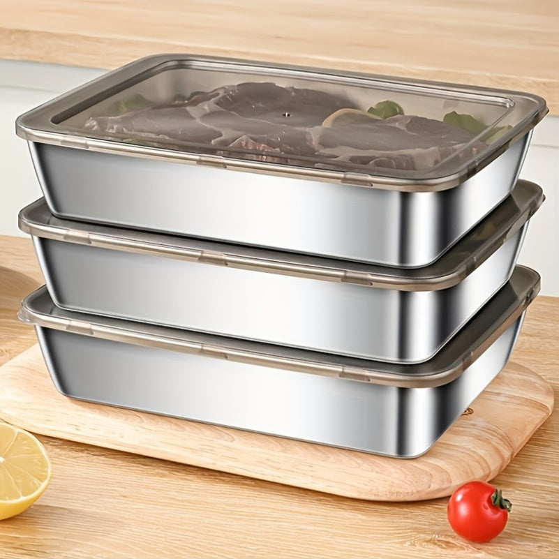 3pcs Stainless Steel Food Storage Containers, Leakproof, BPA-Free, Reusable, Easy to Clean, Stackable, Use Without Electricity, Made of Material That Can Be Used for Food Contact, with Kitchen Organizer for Refrigerator, Free