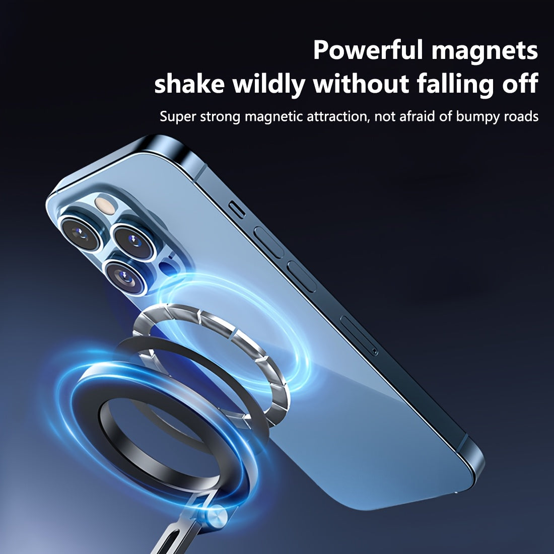 Dark Grey Magnetic Car Mount with 360° Rotation - Durable Aluminum Alloy, Strong Adhesion, Adjustable Stand for iPhone and Android Devices, Perfect for Live Streaming in Car, Gym, Mirror, Smooth Surface, Includes Magnetic Lo