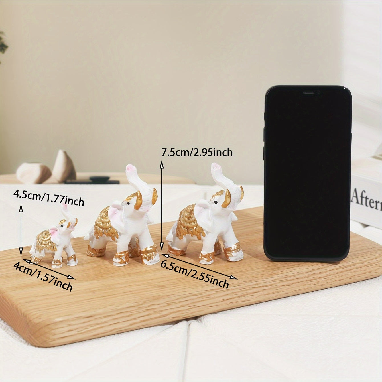 EleCharm UR — Set de 3 Figuras Decorativas de Elefantes Bebé Dorados (Resina, Uso Interior y Exterior)