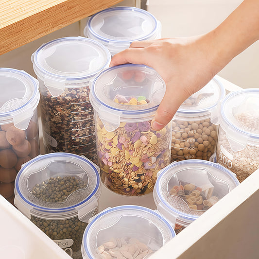 GrainKeep VB — Set de 4 Contenedores Rectangulares Herméticos para Despensa (PP Transparente, Apilables y Reutilizables)
