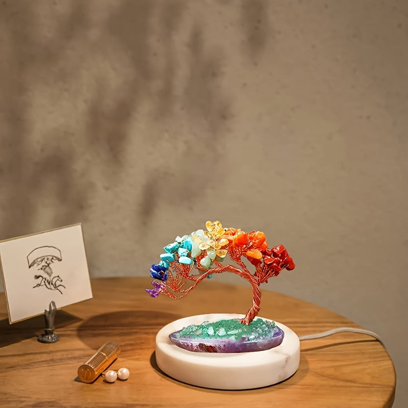 KC Chakra Tree — Wealth Tree with Natural Crystals and Agate Base (Spiritual Feng Shui)