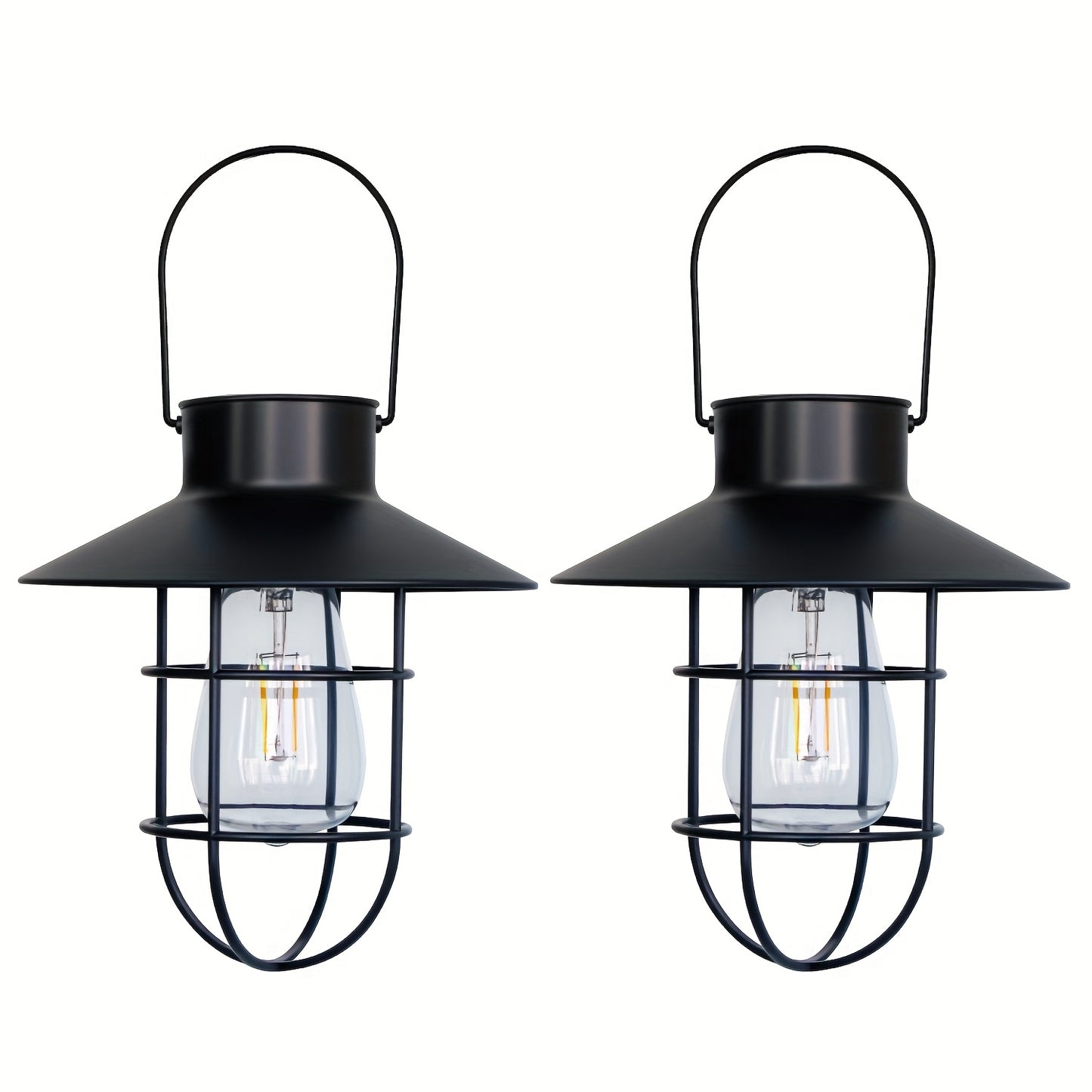 SolarGlow Vintage — Set de 2 Faroles Solares LED Colgantes para Exterior (Negro)