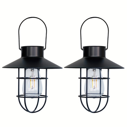 SolarGlow Vintage — Set de 2 Faroles Solares LED Colgantes para Exterior (Negro)