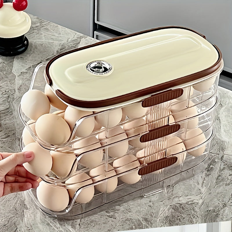 EggSlide CW — Organizador de Huevos para Refrigerador con Rodamiento Automático (1/2/3 Niveles, Material PP+PET, Gran Capacidad)