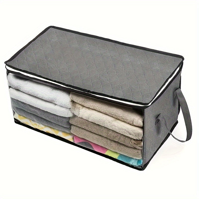 54.02 L Large Capacity Foldable Storage Box, Gray, Rectangular, Modern Style, Durable Fabric, Transparent Window, Sturdy Handle, Multi-Purpose, Suitable for Wardrobe, Dormitory, Home Organization, Clothes, 24-Hour Bedding, Pi
