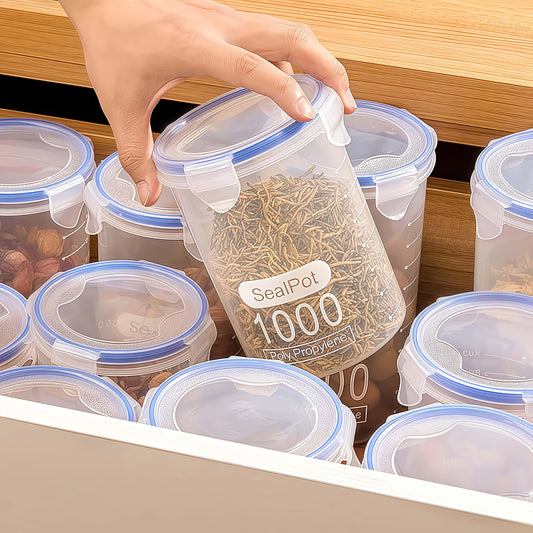 SnackStack NM — Set de 9 Contenedores Herméticos Reutilizables para Cereales y Snacks (PP, Rectangulares, BPA-Free)