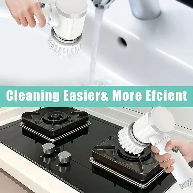 LAN XUN 5-in-1 Rechargeable Electric Cleaning Brush Set with USB Charging, Medium Hardness, Multi-Purpose Handheld Brush Tool Kit for Bathroom, Kitchen, Bedroom, Living Room, Toilet - Includes 5 Brush Heads
