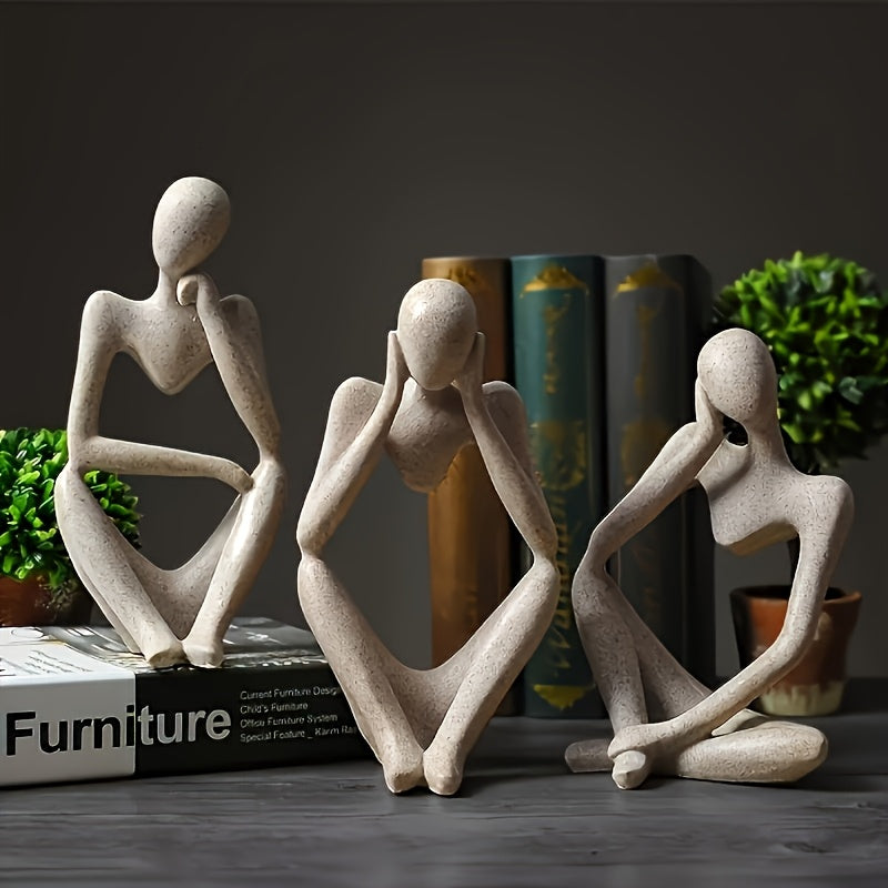 3pcs Abstract Thinker Resin Sculpture Set - Contemporary Art Figurines for Bookshelf & Home Office Decor, Perfect for Room Decor