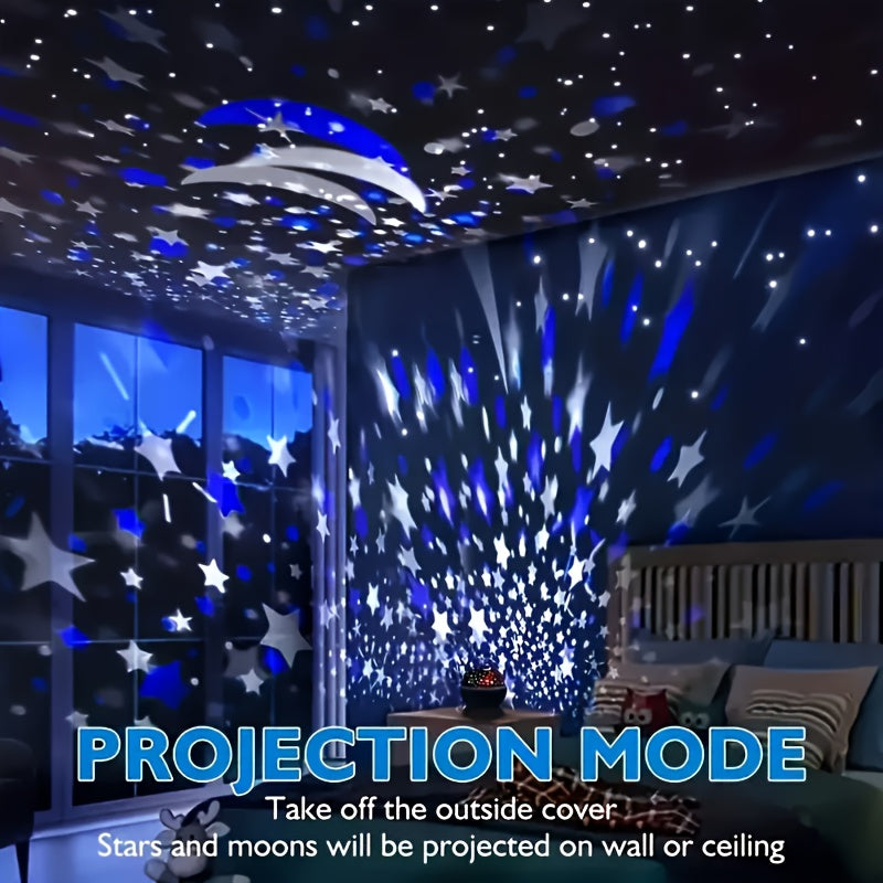 LunaNova YETHKE — Proyector de Luz Nocturna con Estrellas y Luna (Rotación 360°, USB, Multicolor)