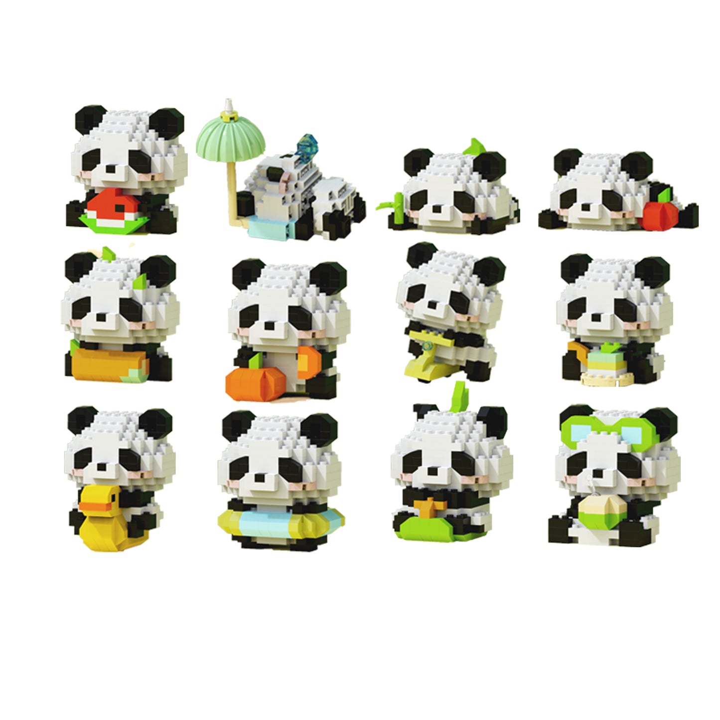 PandaBloques MK — Set de 12 Bloques de Construcción con Pandas (Material ABS, Blanco y Negro)