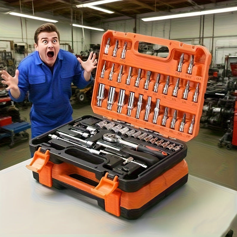 Multi-Function Wrench Set, 53 & 151pcs High Quality Ratchet and Multi-Purpose Screwdriver Kit - Professional Automotive Repair Tool Bag, Includes Socket wrenches with Various Types of Bits No battery required Suitable for Car