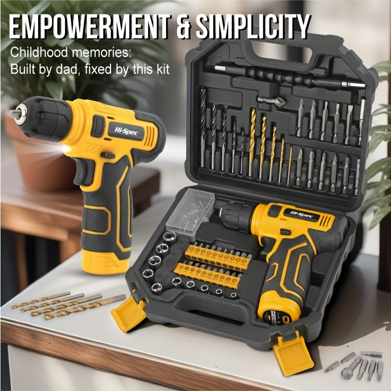 Hi-Spec 8V Cordless Electric Tool Set with Lithium-Ion Battery & Charger, Cordless Drill/Driver, Impact Driver, Screwdriver Kit, Wrench Set, Impact Socket Set, Torx Bits, Power Tool Kit with Carrying Case - Heavy-Duty All-in-