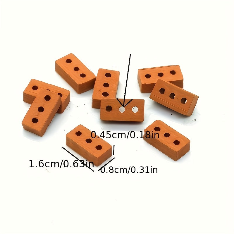40/60/200pcs, Mini Brick Clay Wall Tiles, Model Building Blocks Set, Suitable for Model Construction Garden, Red Three-Hole Bricks
