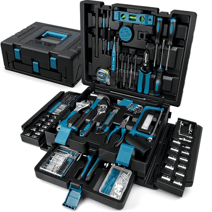 ToolMaster YJ — Kit de Herramientas Completo de 379 Piezas (Color Azul, Portátil con Cajón, Uso Doméstico y Automotriz)