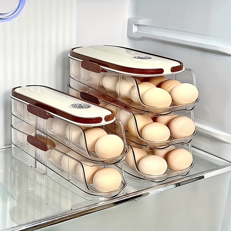 Space-Saving Egg Storage Rack for Refrigerator - Automatic Rolling, Large Capacity, 1/2/3 Layers, Durable PP+PET Material, Egg Storage Box