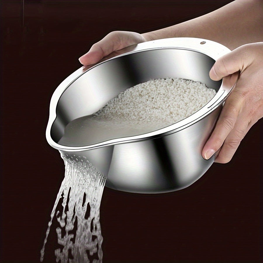 Stainless Steel Multi-Purpose Kitchen Strainer with Handle - Perfect for Washing Rice, Fruits, and Vegetables - Durable, Food-Safe Mesh Sieve for Efficient Draining and Filtering, Rice Strainer
