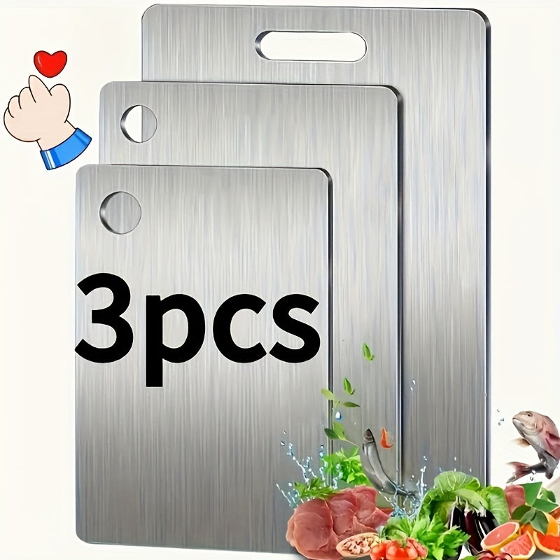 Set of 3 High-Quality Stainless Steel Cutting Boards - Durable, Easy to Clean, Perfect for Kitchen Prep, And Space-Saving.