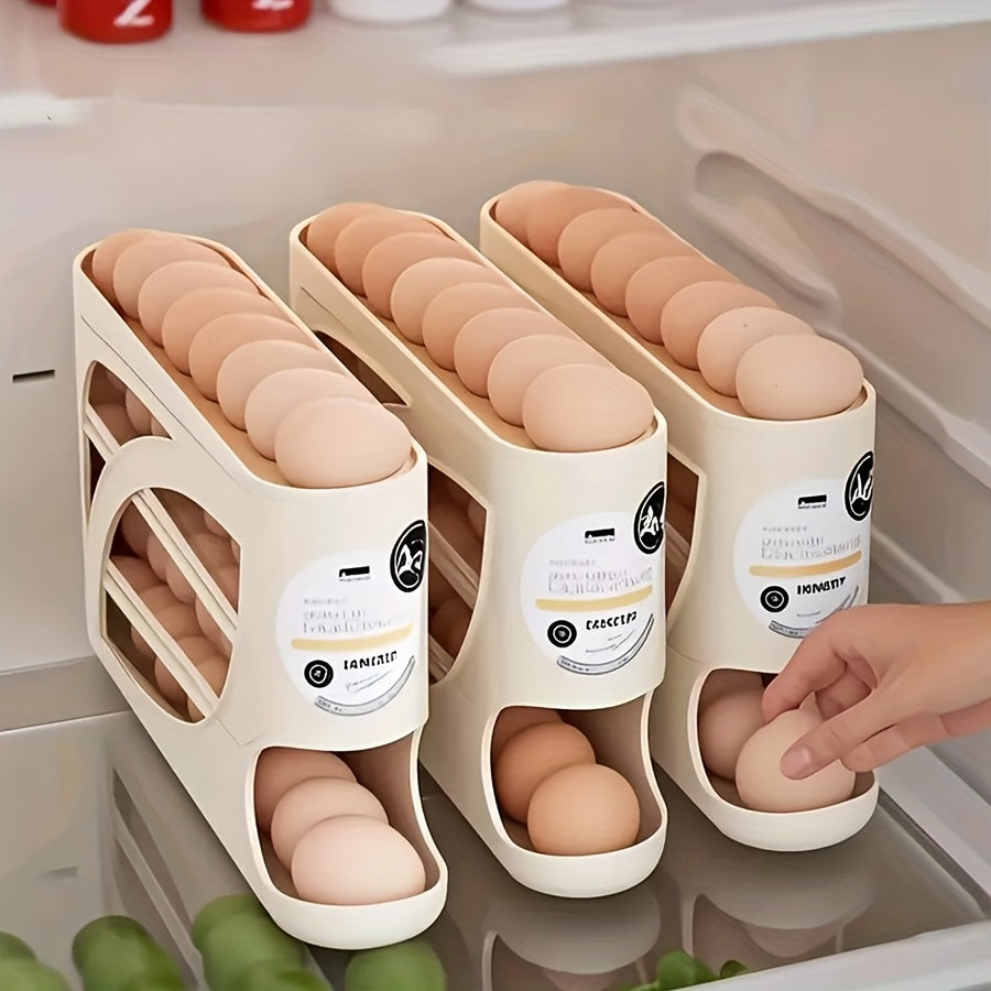 1pc Stackable Egg Holder for Refrigerator - Automatic Slide-Out Design, Space-Saving Large Capacity Storage Organizer, Transparent PP Material, Perfect for Freshness and Space Saving in Kitchen, Egg Holder for Refrigerator