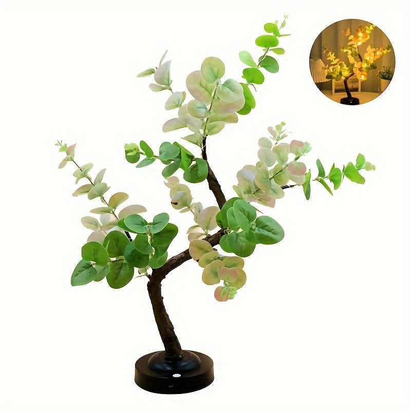 Shenzhi Tech Tree Lamp, Tabletop Bonsai Eucalyptus Tree Light, DIY Artificial Table Lamp, Battery/USB Powered Room Decor Aesthetic Night Light for Living Room Bedroom Christmas Home Gifts, Bedroom Lighting, Home Decor Lamp, B
