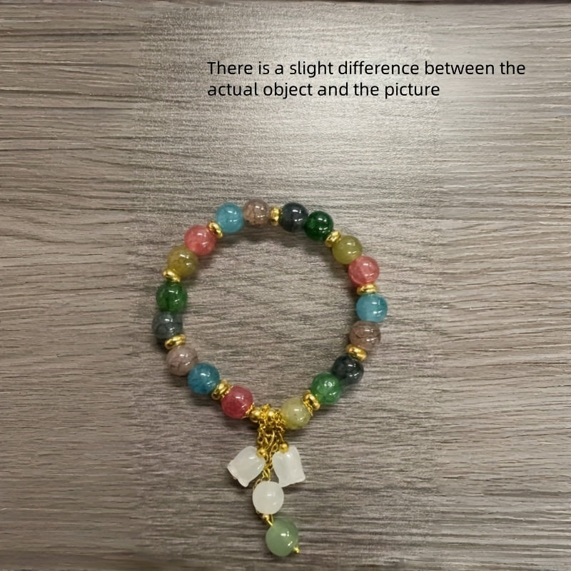 Colorful Natural Stone Bracelet with Floral Pendant, Ethnic Style Bracelet, Perfect Gift for Girlfriend or Best Friend, Suitable for All Seasons