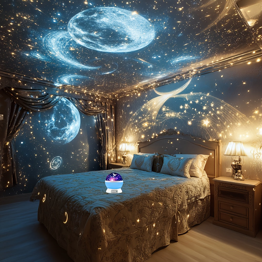 1pc YETHKE Colorful Star & Moon Night Light Projector - Multi-Color Variable 360° Rotation USB-Powered LED Light for Bedroom Ambiance, Christmas Gift, Modern Fantasy Theme Home Decor, Adjustable Brightness, No Battery Needed
