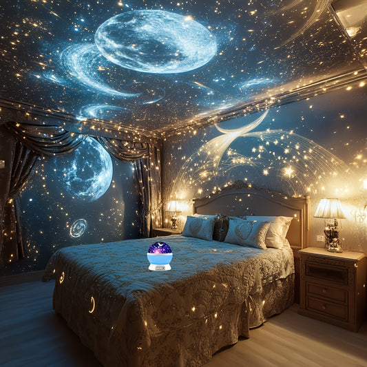 LunaNova YETHKE — Proyector de Luz Nocturna con Estrellas y Luna (Rotación 360°, USB, Multicolor)