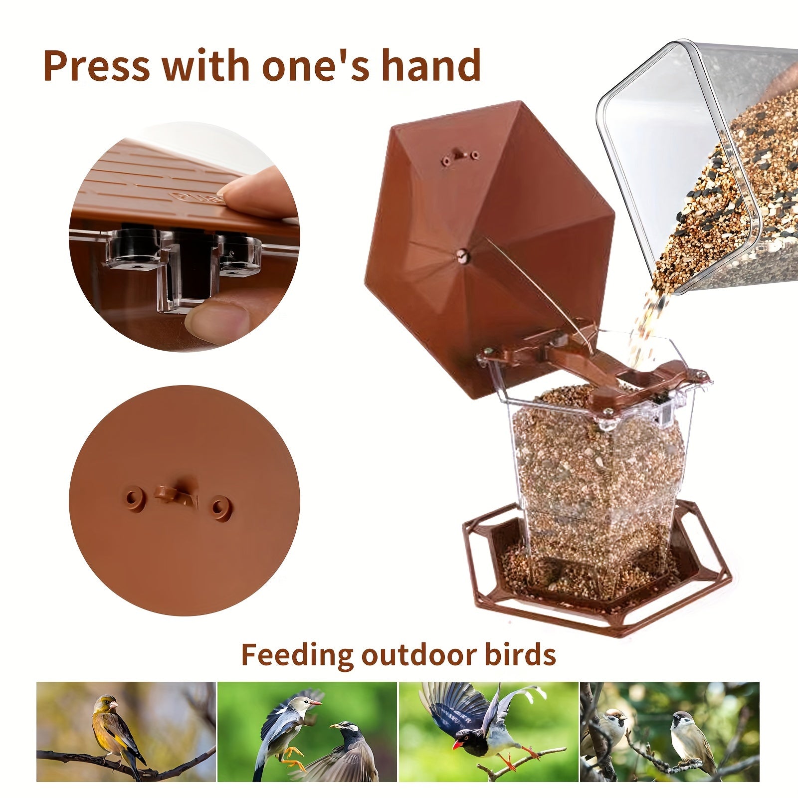 Outdoor bird feeder with clear feeding tubes & heavy-duty dome - All-Weatherproof bird feeding station, Spill-Proof Base, Easy-to-Clean - Attracts, Finches, Sparrows, Blue Jays - Durable Plastic Construction with Hanging Hook