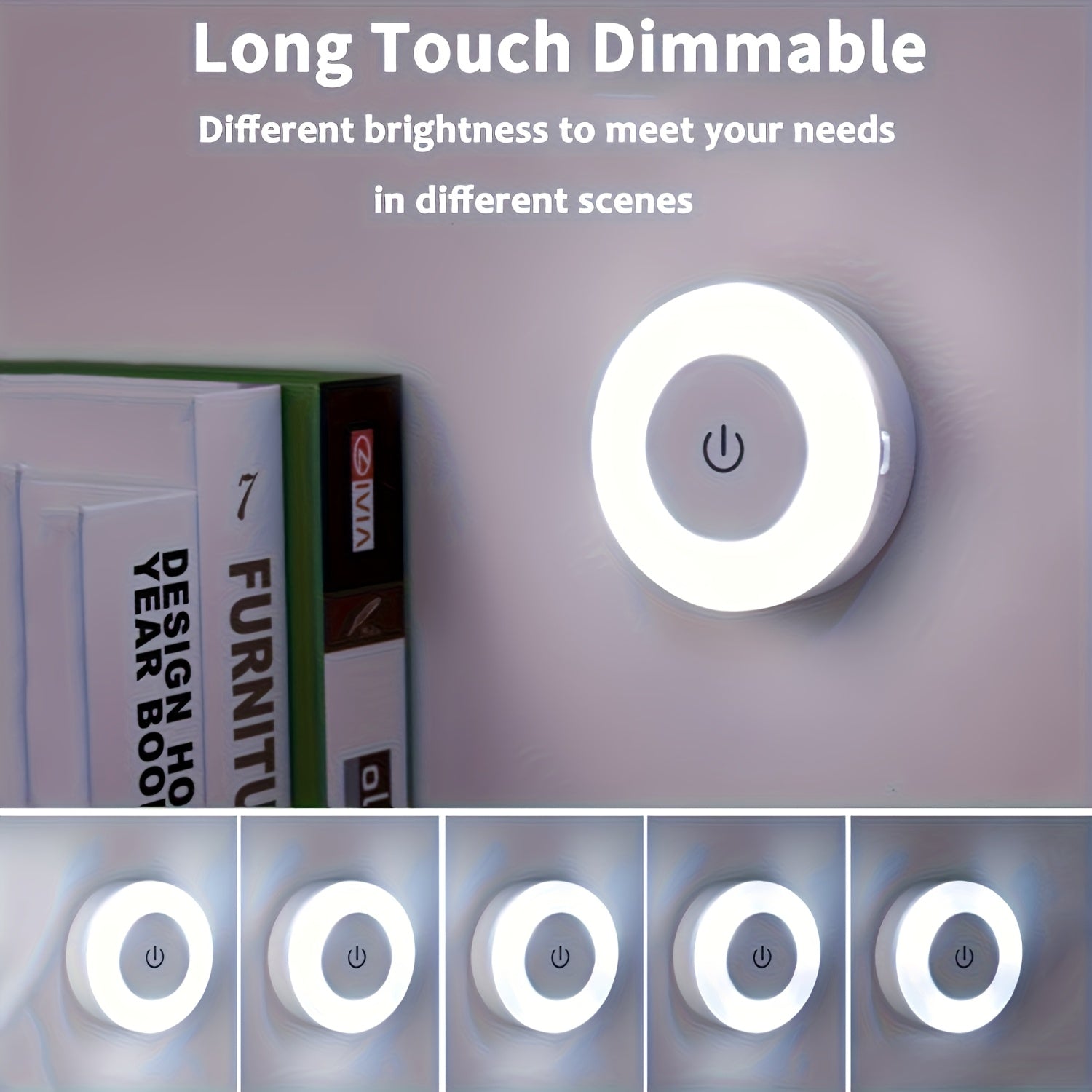 Modern LED Touch Night Light, Dimmable Bedside Lamp with Rechargeable 400mAh Lithium Battery, Warm/Cool White Light, Plastic Shade, Freestanding Design for Bedroom, Hallway, Living Room, Washroom, Closet - Battery-Powered & A