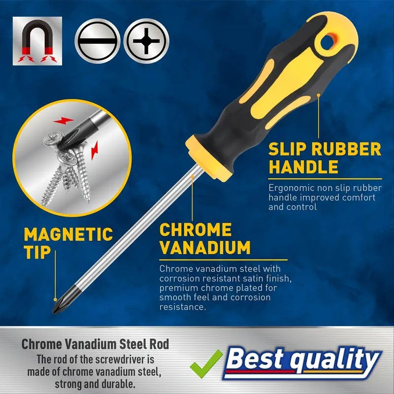 1 Box Upgraded Professional Screwdriver Set with Magnetic Drill Bit Holder - Chrome Vanadium Steel Material, Includes Slotted, Cross, Hex, Precision Tool Screwdriver - Durable Repair Kit for DIY and Industrial Use