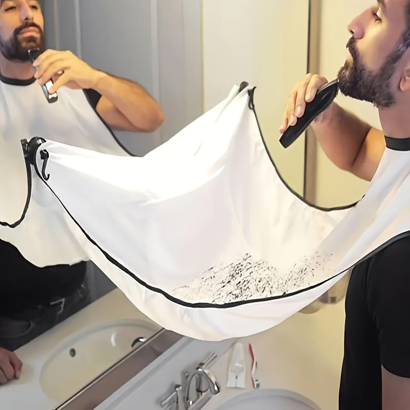 1pc Men's Beard Shaving Apron - Black Polyester Hair Catcher with Suction Cups - Durable Cleaning Bib for Barbers and Razors - Easy to Clean and Secure Fit