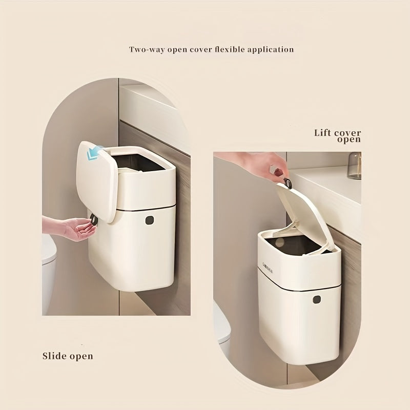 1pc Wall Mounted Trash Can, Household Large Capacity Living Room Toilet Good Appearance Horizontal With Lid Slim Garbage Can, Kitchen Accessories