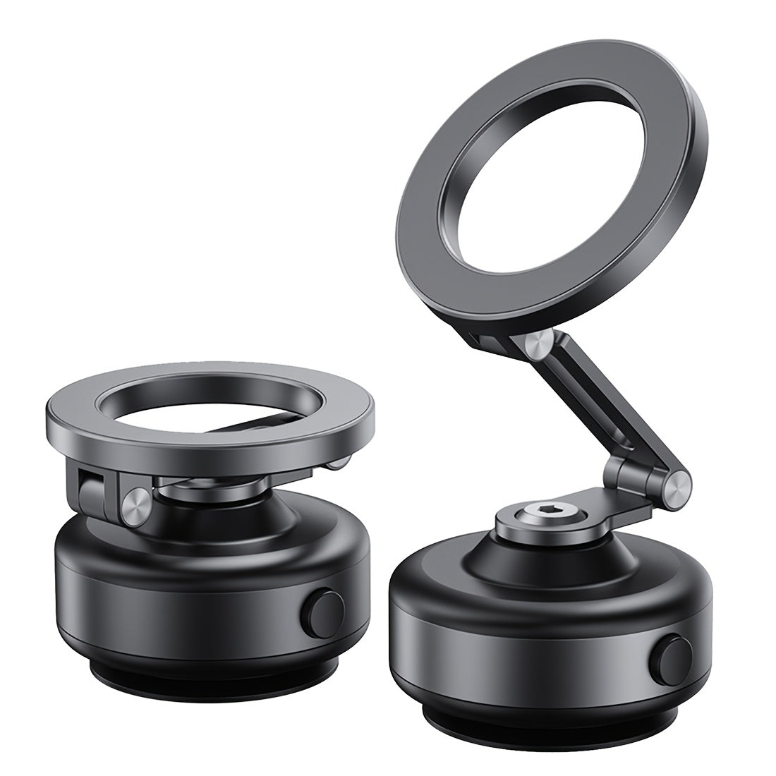 Dark Grey Magnetic Car Mount with 360° Rotation - Durable Aluminum Alloy, Strong Adhesion, Adjustable Stand for iPhone and Android Devices, Perfect for Live Streaming in Car, Gym, Mirror, Smooth Surface, Includes Magnetic Lo