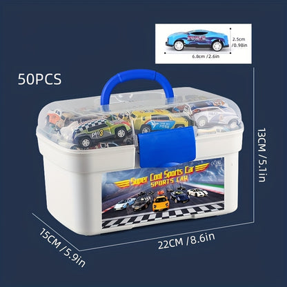 SpeedBox 50 — Set de 50 Mini Autos de Aleación con Caja Organizadora