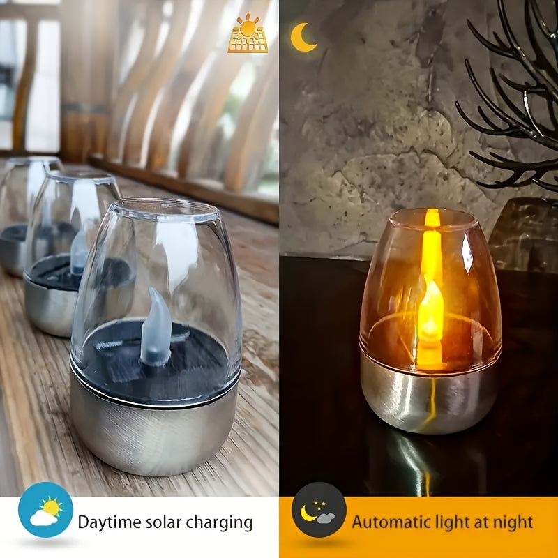 Solar Flame Set — 6 Velas LED Solares de Acero Inoxidable